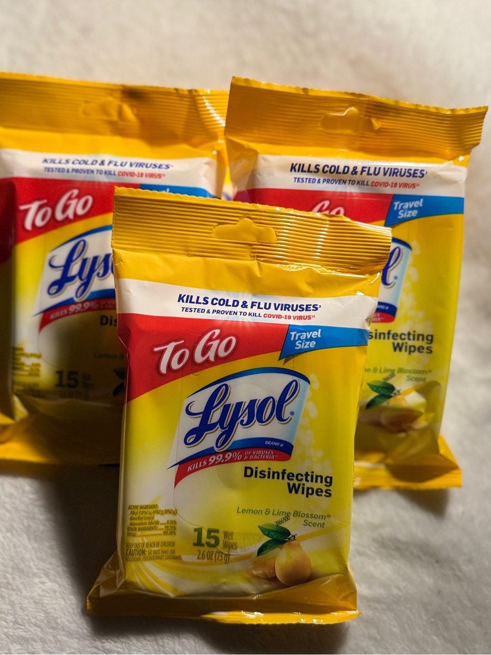 3 Lysol Disinfecting Wipes Lemon Scent 15 Each NEW